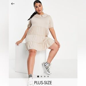 Asos Curve 18 Violet Romance Cream Jersey Smock Dress Peter Pan Collar